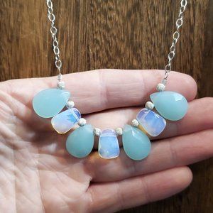 18 Inch 925 Sterling Silver Opaque Faceted Faux Stones Chain Necklace